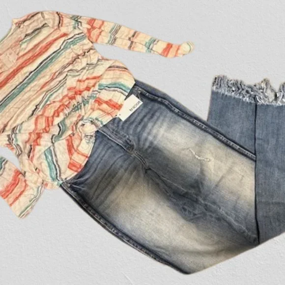 Multi Colored Stripped Round Neck Top with front twist  4077  NWT Boutique - Picture 2 of 11